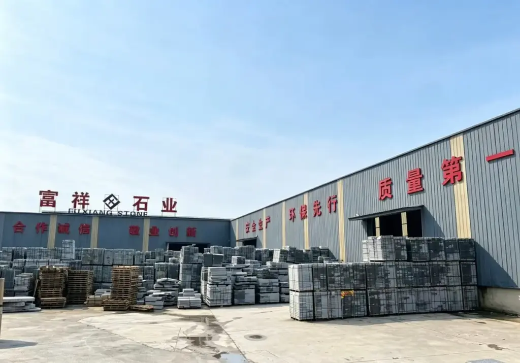 Changtai Wutian mountain G654 sesame black granite raw block yard in factory area Fuxiang Stone
