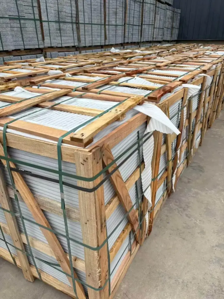 Changtai Wutian mountain G654 sesame black granite export products with wooden frame stacking packing Fuxiang Stone
