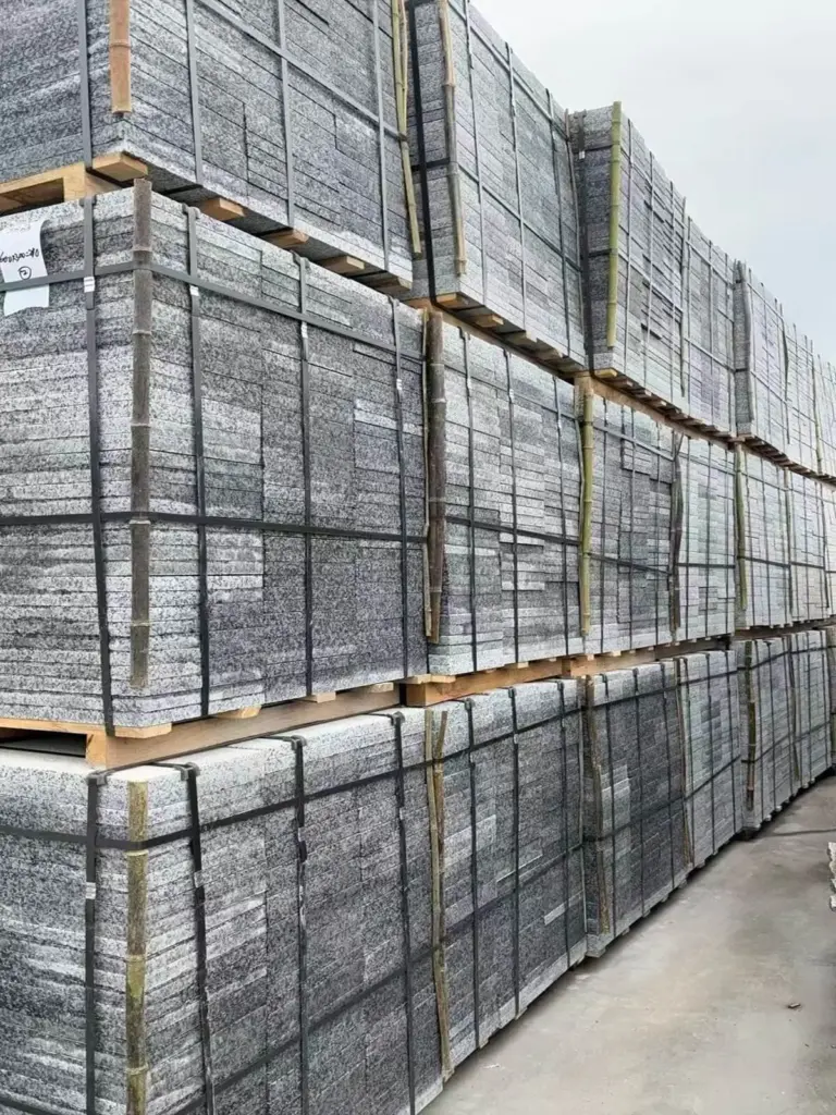 Changtai Wutian mountain G654 sesame black granite slabs with wooden crate packing Fuxiang Stone
