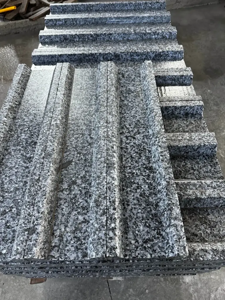 Jiangxi origin China blue granite, flamed grooved stair treads with anti-slip nosing, Fuxiang Stone
