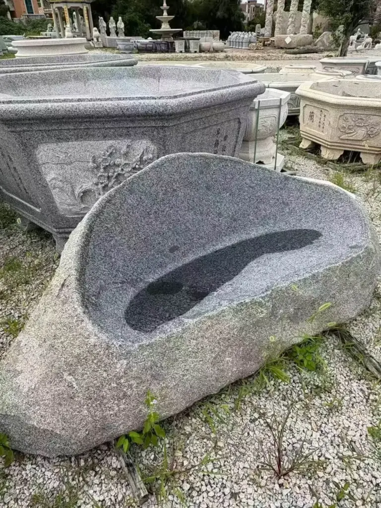Jiangxi Xingguo sesame grey granite rough stone basin ornamental sculpture from Fuxiang Stone
