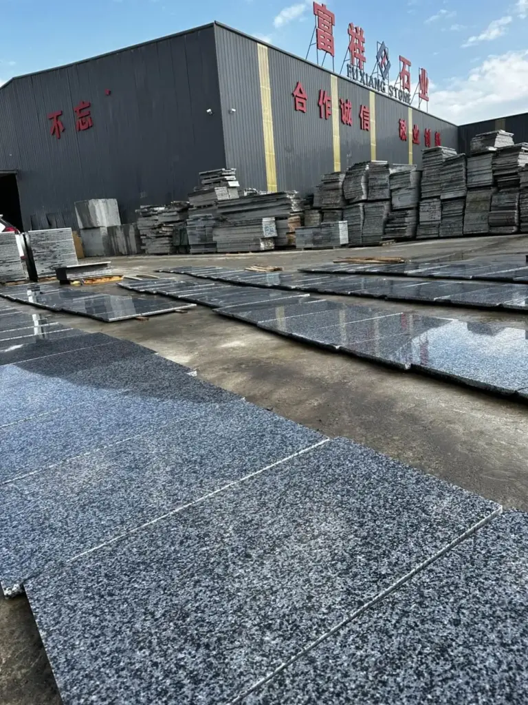 Authentic China dark changtai g654 sesame black granite, polished slabs from Fuxiang Stone factory